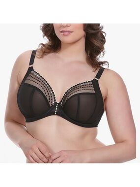 Elomi Matilda Underwire Plunge Bra Mesh Unpadded Unlined Black 40ddd EL8900